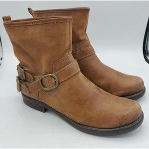 Lucky Brand Boots Women's Sz 11 Norton Leather Buckle Ankle Bootie Brown Pull On